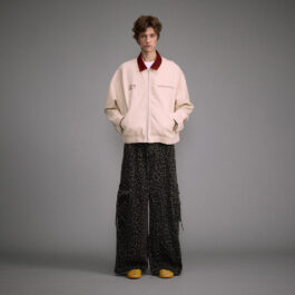 Vintage Leopard Print Wide Leg Mens Pants Washed Old Large Pocket Overalls
