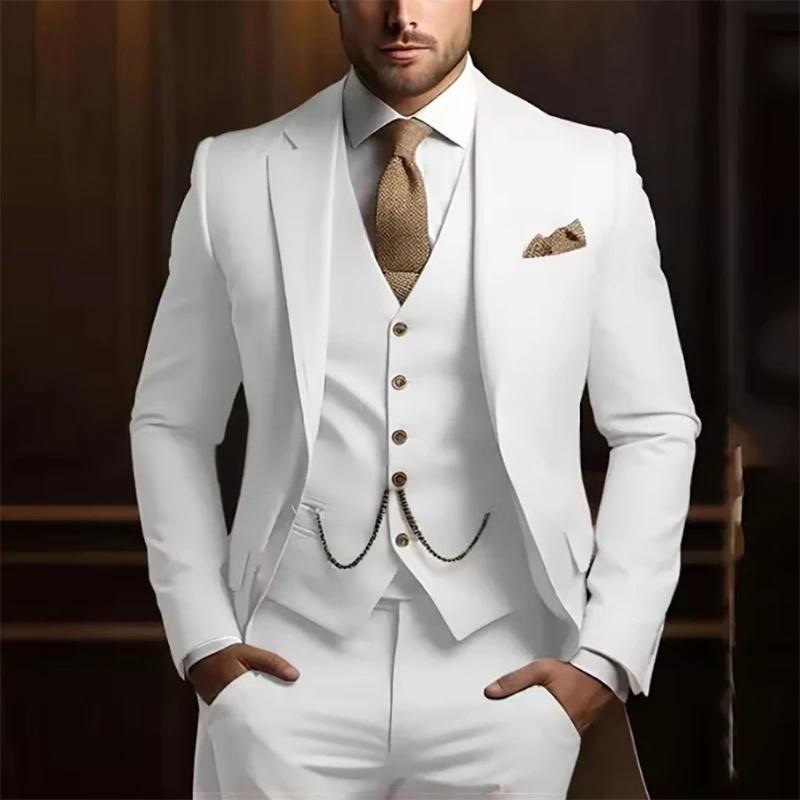 Mens High-grade Gentleman Temperament Slim Suit Threepiece Wedding Event Occasion - Image 7