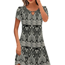 Women’s Digital Printing Pocket Dress Loose