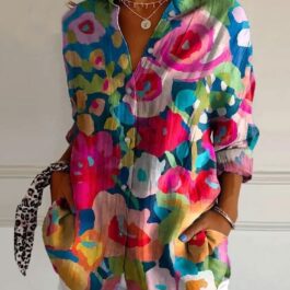 Ladies Trendy Long-sleeve Printed 3D Pattern Design Shirt Top