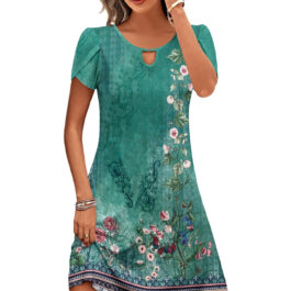 Women’s Digital Printing Pocket Dress Loose