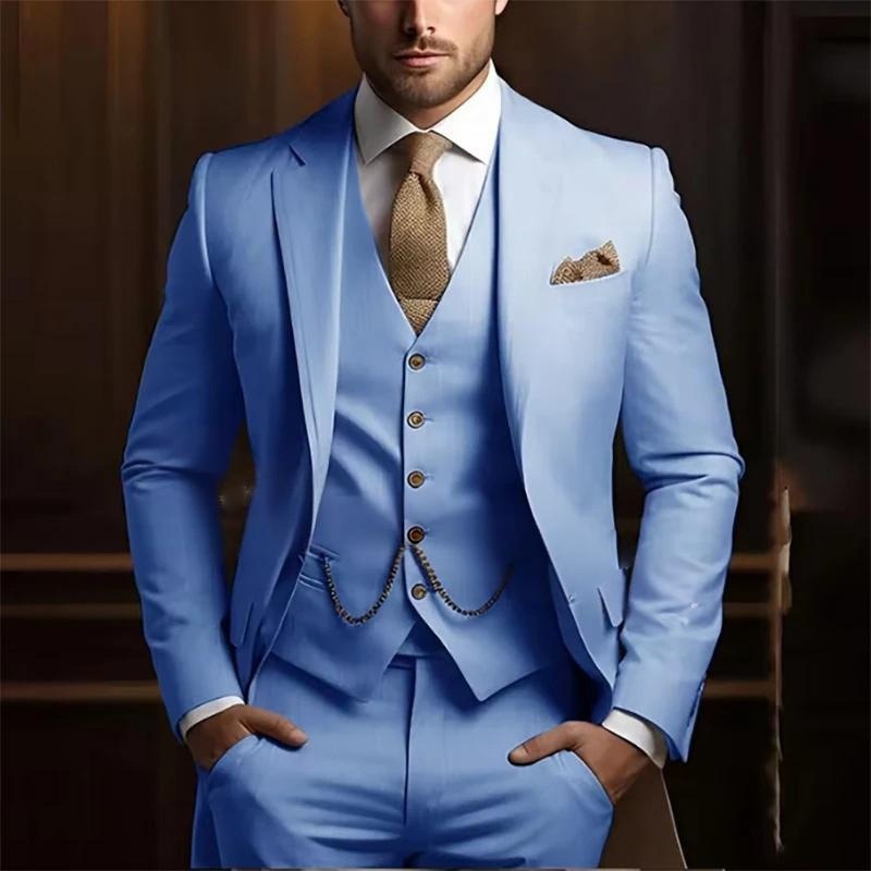 Mens High-grade Gentleman Temperament Slim Suit Threepiece Wedding Event Occasion - Image 6