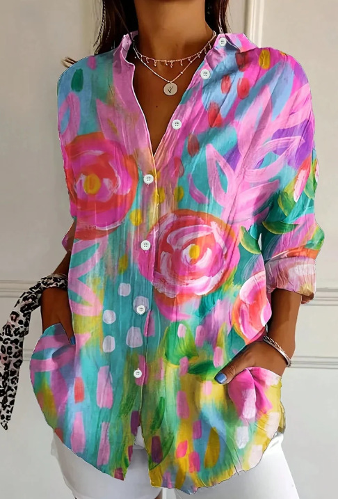 Ladies Trendy Long-sleeve Printed 3D Pattern Design Shirt Top - Image 6