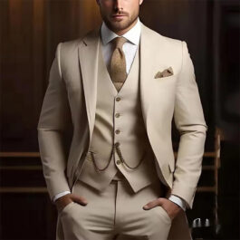 Mens High-grade Gentleman Temperament Slim Suit Threepiece Wedding Event Occasion