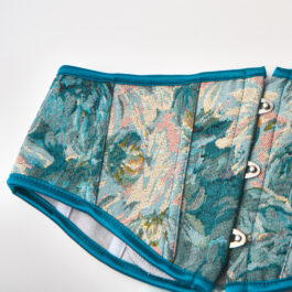 Blue Chrysanthemum Oil Painting Printed Lace Up Body Sculpting Girdle