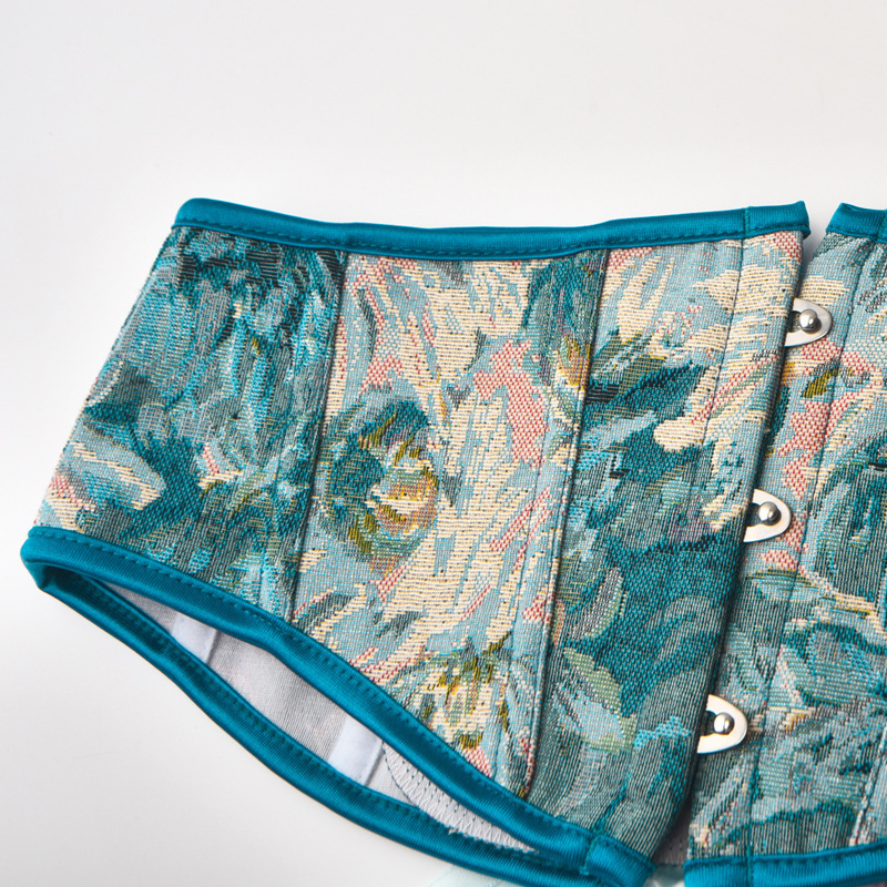 Blue Chrysanthemum Oil Painting Printed Lace Up Body Sculpting Girdle - Image 3