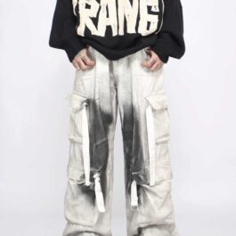 Splash Ink Multi-pocket Cargo Pants Men Loose Straight Mopping Pants