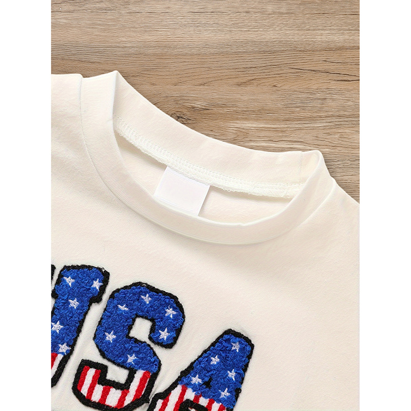 Infant Baby Boy 4th July Outfit Set USA Letter Print Color Block T-Shirt Shorts Independence Day Celebration - Image 6