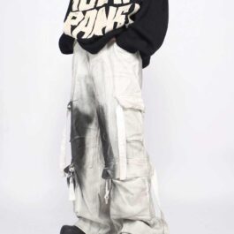 Splash Ink Multi-pocket Cargo Pants Men Loose Straight Mopping Pants