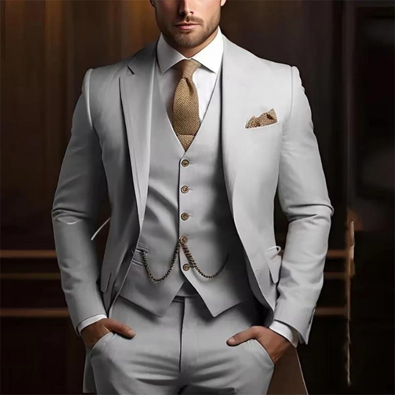 Mens High-grade Gentleman Temperament Slim Suit Threepiece Wedding Event Occasion - Image 9