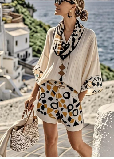 European American Hot Digital Printing Top For Women Summer Loose Leisure Suit - Image 8