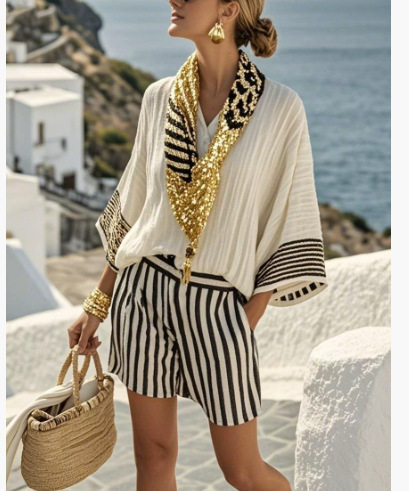 European American Hot Digital Printing Top For Women Summer Loose Leisure Suit - Image 2
