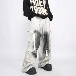 Splash Ink Multi-pocket Cargo Pants Men Loose Straight Mopping Pants