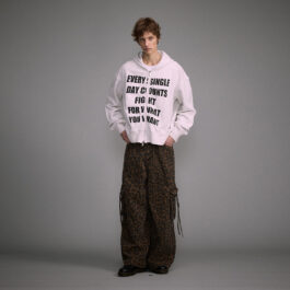 Vintage Leopard Print Wide Leg Mens Pants Washed Old Large Pocket Overalls