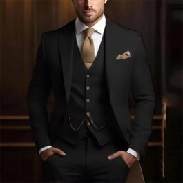 Mens High-grade Gentleman Temperament Slim Suit Threepiece Wedding Event Occasion