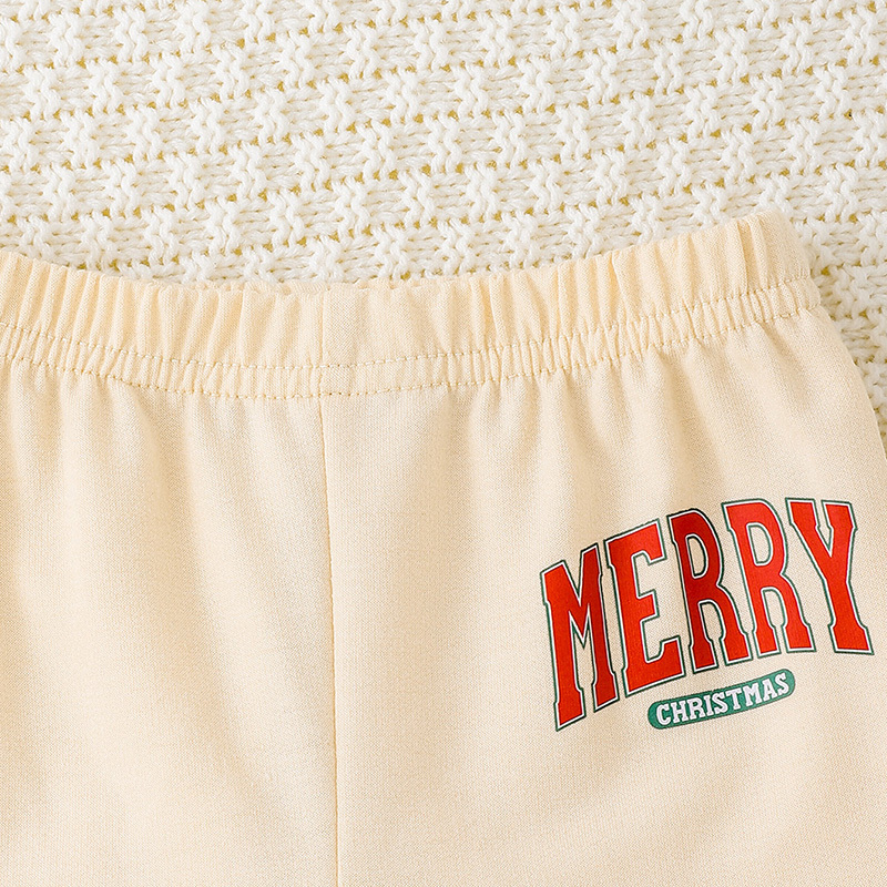 Baby Girl 2 Pieces Christmas Outfits MERRY Christmas Letter Print Round Neck Long Sleeve Sweatshirt Pants Set - Image 9