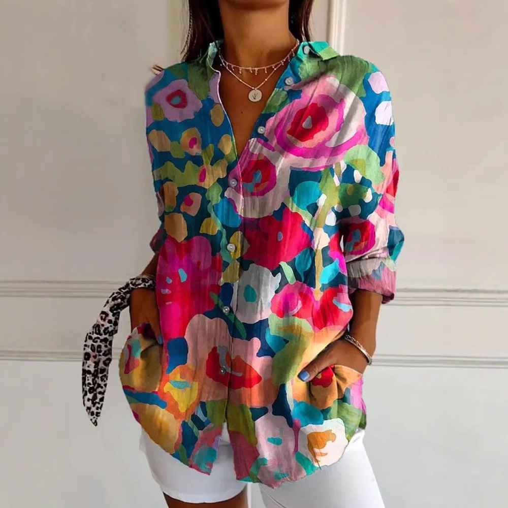 Ladies Trendy Long-sleeve Printed 3D Pattern Design Shirt Top