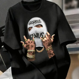 Mens Printed Casual Fashionable Round Neck Black T-Shirt