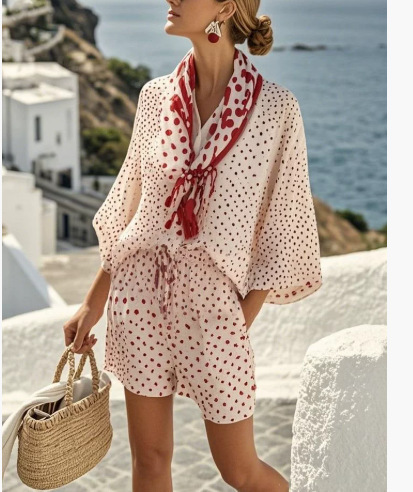 European American Hot Digital Printing Top For Women Summer Loose Leisure Suit - Image 5