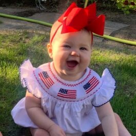 Baby Girl 4th July Bubble Romper Smocked Fly Sleeve Bodysuit American Flag Embroidery