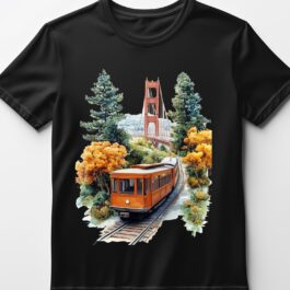 Mens 3D look Train Design Printed Short Sleeved Black T-Shirt