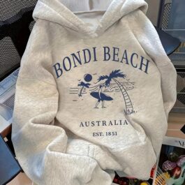 Women’s Hoodie Light Gray Pullover Australian Surfing Pattern