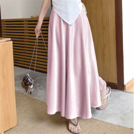 Womens Casual All-match Acetate Satin Draped Solid Skirt