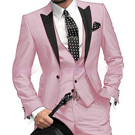 Mens Black Lapel Collar Blocked Three Piece Suit Set