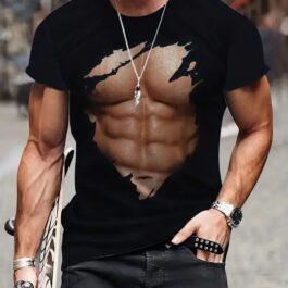 Mens Short sleeved fashion masculine abs design Black T-shirt