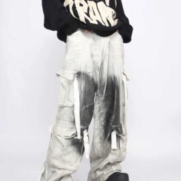 Splash Ink Multi-pocket Cargo Pants Men Loose Straight Mopping Pants