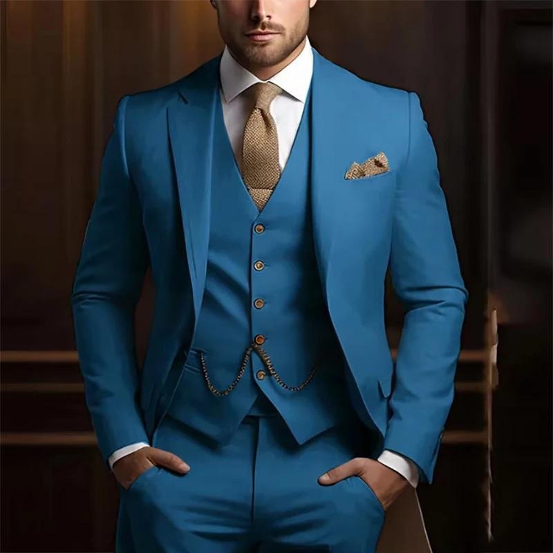 Mens High-grade Gentleman Temperament Slim Suit Threepiece Wedding Event Occasion - Image 3