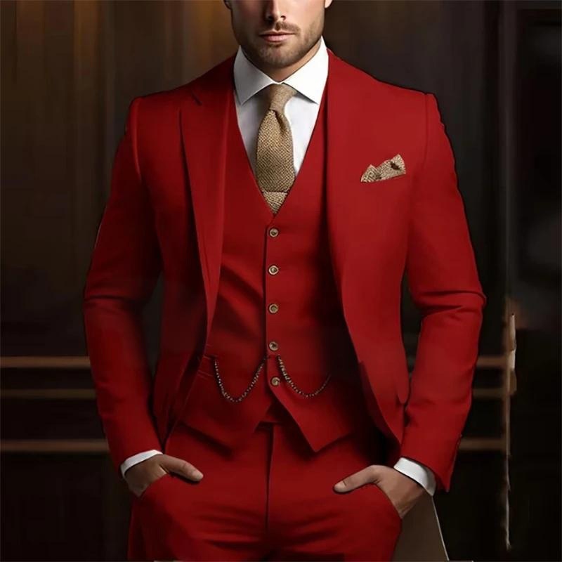 Mens High-grade Gentleman Temperament Slim Suit Threepiece Wedding Event Occasion - Image 8
