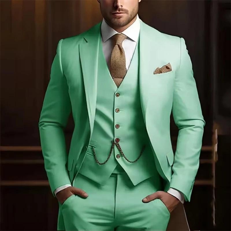 Mens High-grade Gentleman Temperament Slim Suit Threepiece Wedding Event Occasion - Image 4