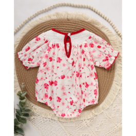 Infant Girl Floral Smocked Romper ‘DADDY’S Girl’ Embroidery Short Sleeve Crew Neck Adorable Princess Party Bodysuit