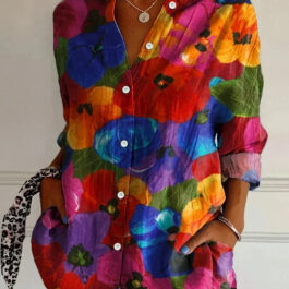 Ladies Trendy Long-sleeve Printed 3D Pattern Design Shirt Top