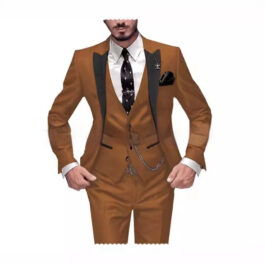 Mens Black Lapel Collar Blocked Three Piece Suit Set