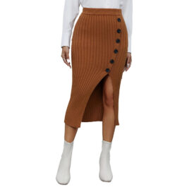 Women Casual Elegant Button Knitted Slit Commuter Ladies Skirt