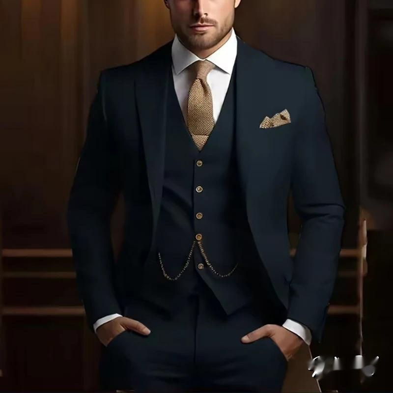 Mens High-grade Gentleman Temperament Slim Suit Threepiece Wedding Event Occasion - Image 5