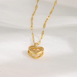 Double Layer Love Necklace With Rhinestones Titanium Steel Pendant Fashion Jewelry Woman Valentines Day Gift