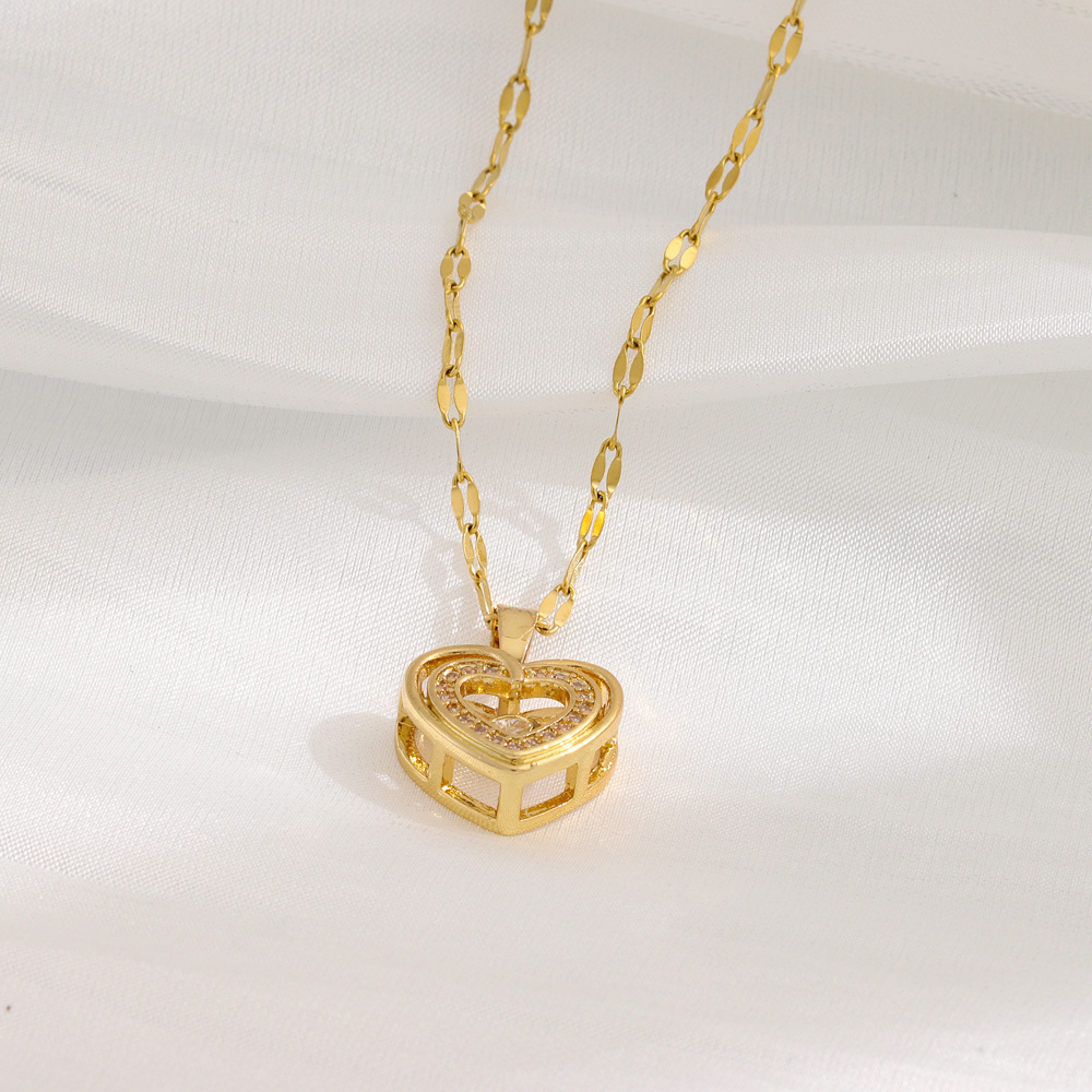 Double Layer Love Necklace With Rhinestones Titanium Steel Pendant Fashion Jewelry Woman Valentines Day Gift - Image 5