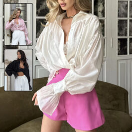 Ins French Lantern Sleeve Shirt Fashion Button Lapel Long Sleeved Tops Casual Women’s Clothing