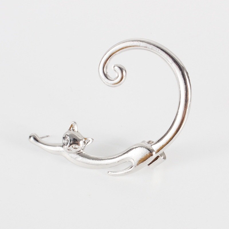Single Piece Punk Style Cat Post Earring with Ear Cuff Rock Animal Black Stud Earring - Image 10