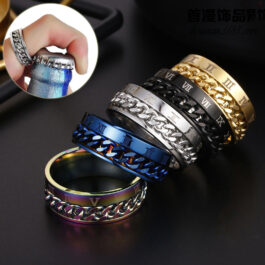 Roman Letter Rotatable Chain Rings Men Digital Titanium Steel Ring Couple High Quality Multi-functional Bottle Opener Spinner Punk Gifts