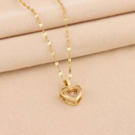 Double Layer Love Necklace With Rhinestones Titanium Steel Pendant Fashion Jewelry Woman Valentines Day Gift