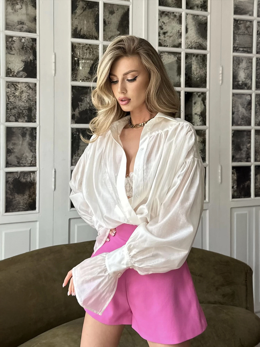 Ins French Lantern Sleeve Shirt Fashion Button Lapel Long Sleeved Tops Casual Women's Clothing - Image 8