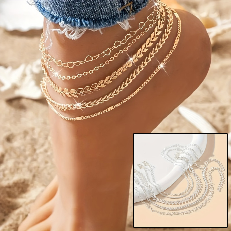 Bohemian Airplane Chain Fashion Design Heart-shaped Anklets Women Summer Beach On Foot Chain Jewelry