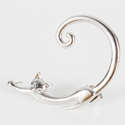Single Piece Punk Style Cat Post Earring with Ear Cuff Rock Animal Black Stud Earring - Image 8