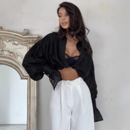Ins French Lantern Sleeve Shirt Fashion Button Lapel Long Sleeved Tops Casual Women’s Clothing
