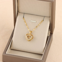 Double Layer Love Necklace With Rhinestones Titanium Steel Pendant Fashion Jewelry Woman Valentines Day Gift