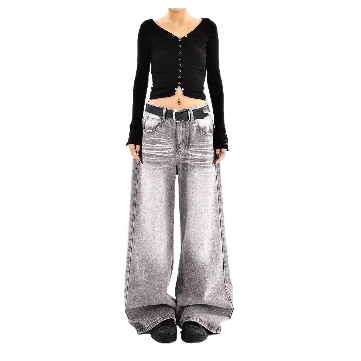 Embroidered High Waist Wide Leg Denim Jeans For Women Vintage Straight Leg Pants - Image 6